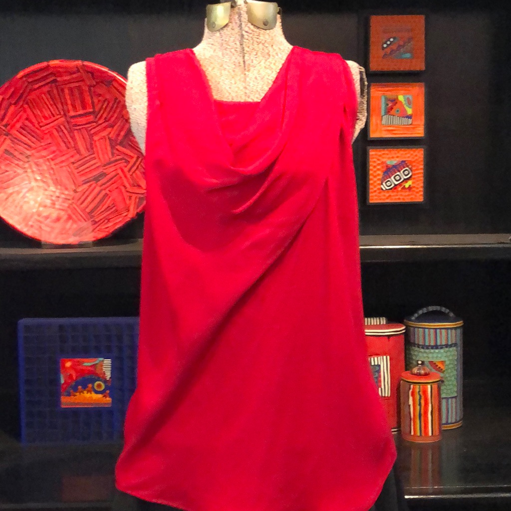Ann Taylor Red Sleeveless Top With Drape Front Neckline
